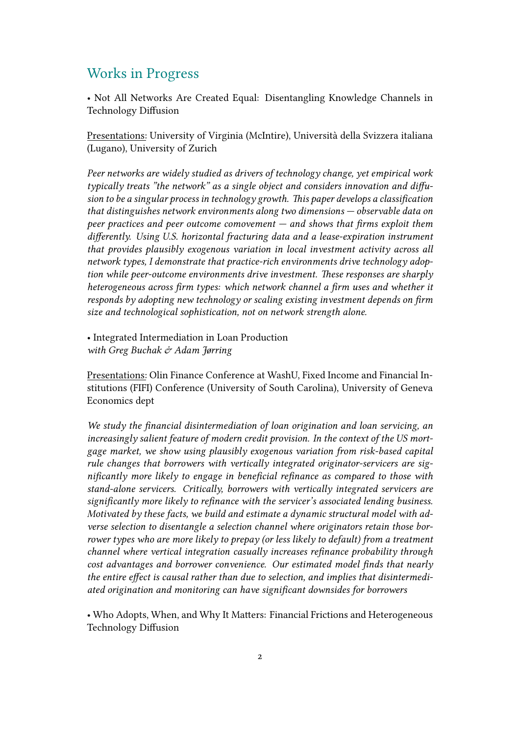 CV page 2: research projects.