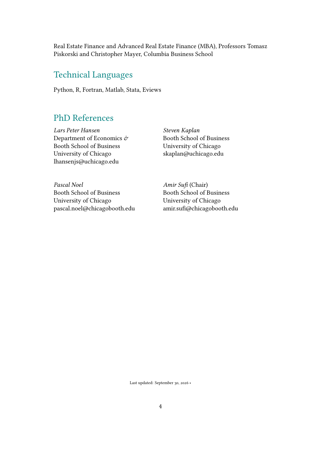 CV page 4: technical languages and PhD references.